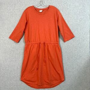 Pact Relaxed Tie Waist Dress Size L 3/4 Sleeve Sporty Preppy Organic Casual